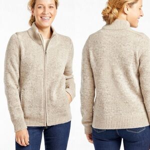 Women’s L.L.Bean Classic Ragg Wool Sweater, Zip Cardigan in Neutral size Large
